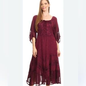 Boho gypsy red corset asymmetrical bell sleeve whimsigoth fairy ethereal dress